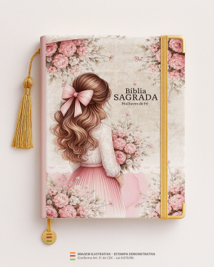 Bíblia Personalizada – Capa Mulheres de Fé MD09 Papel Offset especial Personalizado Impressão colorida em alta resolução Capa dura laminada Lombada ou Espiral Após a confirmação do pedido, entraremos em contato via WhatsApp em até 48h úteis para coletar o nome ou frase.