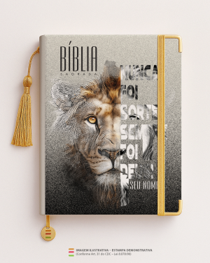 Bíblia Personalizada Leão – Capa expressar MD46 Papel Offset especial Personalizado Impressão colorida em alta resolução Capa dura laminada Lombada ou Espiral Após a confirmação do pedido, entraremos em contato via WhatsApp em até 48h úteis para coletar o nome ou frase.
