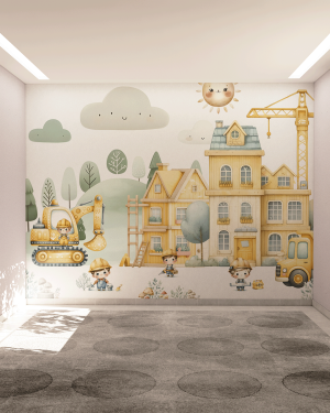 Painel Adesivo Construção Infantil - 01 Adesivo 130g Sob-medida Impressão digital Antimofo Liso ou Texturizado Personalize seu Papel de Parede
