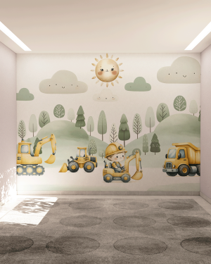 Painel Adesivo Construção Infantil - 02 Adesivo 130g Sob-medida Impressão digital Antimofo Liso ou Texturizado Personalize seu Papel de Parede